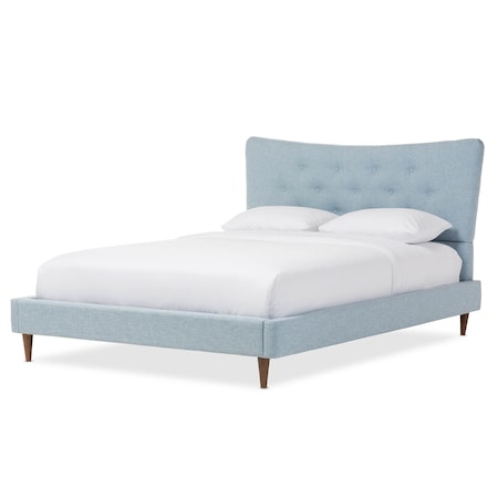 Baxton Studio Hannah Mid-Century Modern Sky Blue Queen Size Platform Bed 125-7007